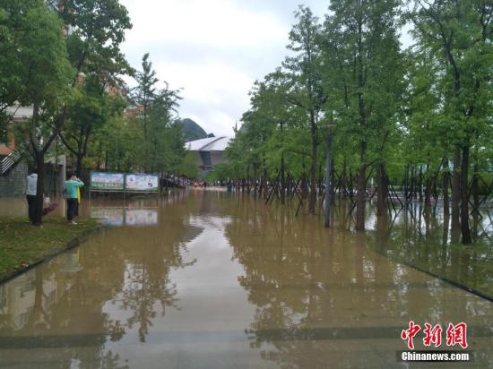 6月15日，暴雨导致六盘水师范学院低洼处积水。记者 钟欣 摄